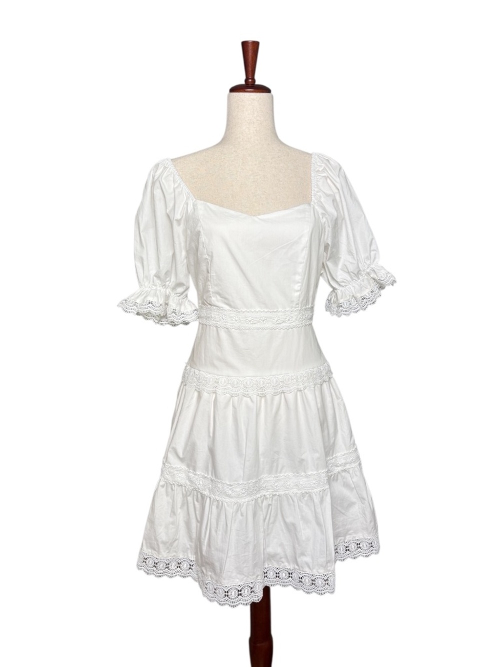 Endless Rose White Puff Sleeve Cotton Lace Mini Dress Size Medium